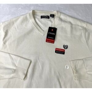 Chaps‎ Sweater Performance Mens XL Ivory V-Neck 100% Cotton Stretch Coolmax NWT